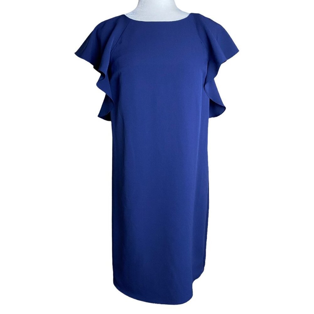 Madison Dress Ruffle Top Solid Navy Blue Classic Contemporary Womens Sz S